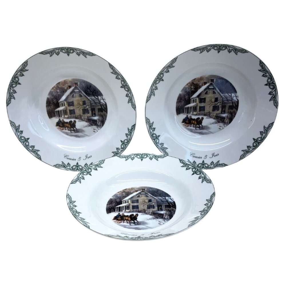 3 2000 Museum of the City of New York Currier & Ives Soup Bowls 8"